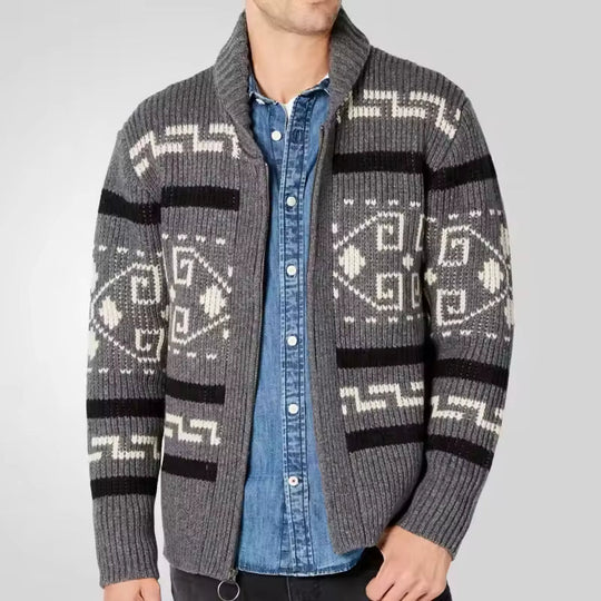 Heren Cardigan Gebreid Met Rits En Patroon Voor Casual En Semi-Casual Gelegenheden 1