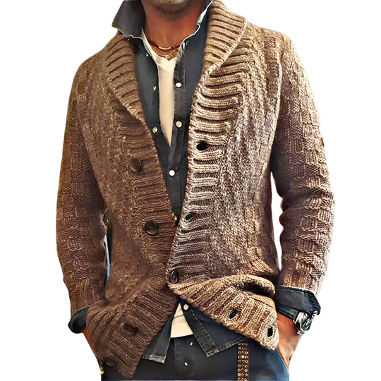 Heren Cardigan Gebreid Wolmengsel met Relaxed Fit 0