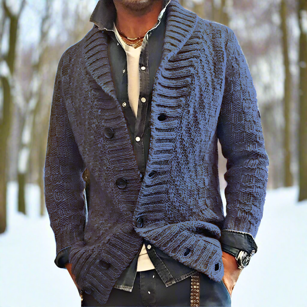 Heren Cardigan Gebreid Wolmengsel met Relaxed Fit 1