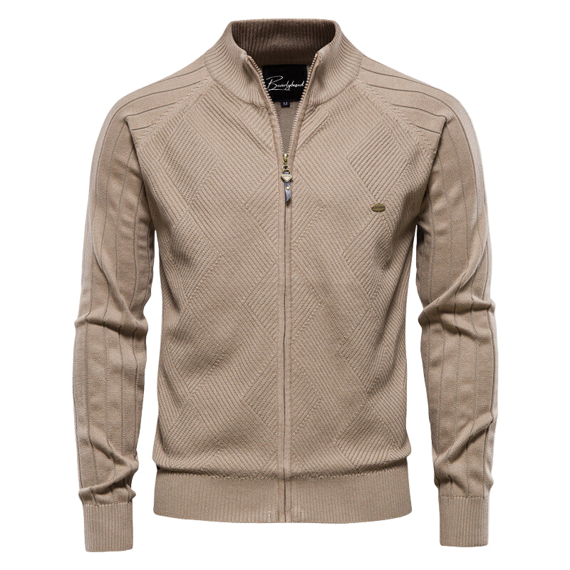 Heren Cardigan Zip-Up Met Geribbelde Textuur voor Casual en Semi-Formele Stijl 0
