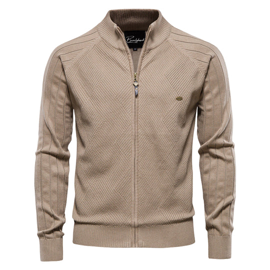 Heren Cardigan Zip-Up Met Geribbelde Textuur voor Casual en Semi-Formele Stijl 0