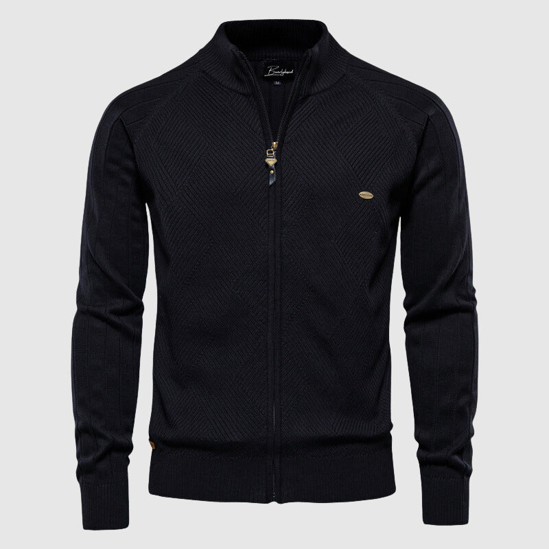 Heren Cardigan Zip-Up Met Geribbelde Textuur voor Casual en Semi-Formele Stijl 1