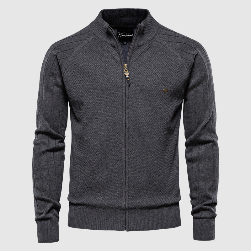 Heren Cardigan Zip-Up Met Geribbelde Textuur voor Casual en Semi-Formele Stijl 3