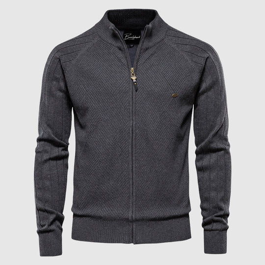 Heren Cardigan Zip-Up Met Geribbelde Textuur voor Casual en Semi-Formele Stijl 3