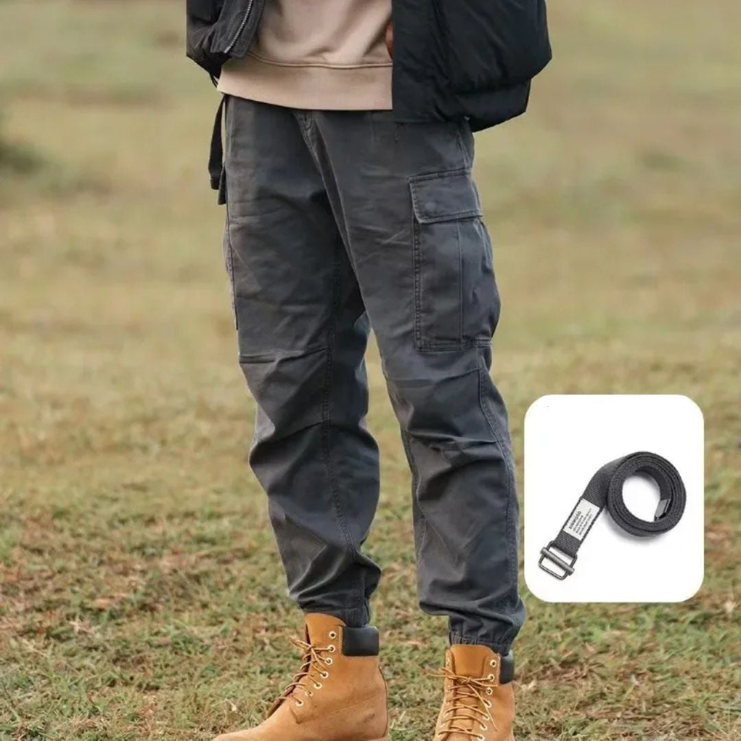 Heren Cargo Broek Vintage Stijl Katoen Met Riem 2