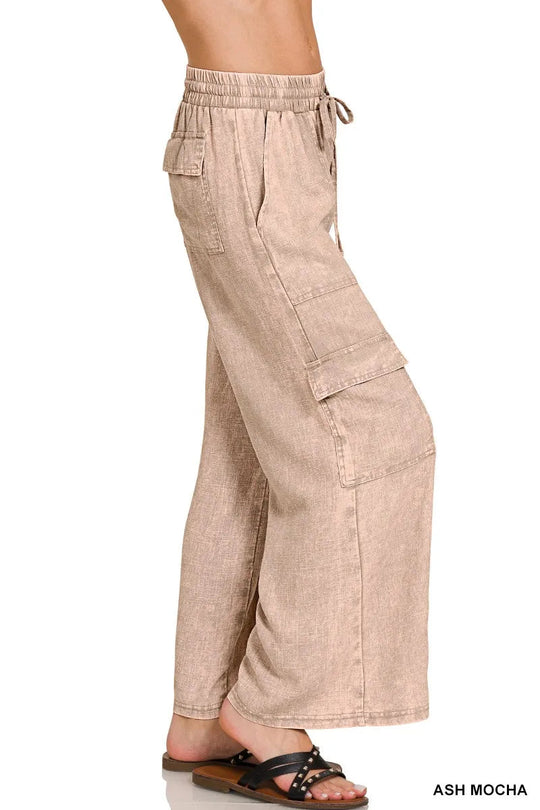 Heren Cargo Broek van Gewassen Linnen met Elastische Tailleband 2