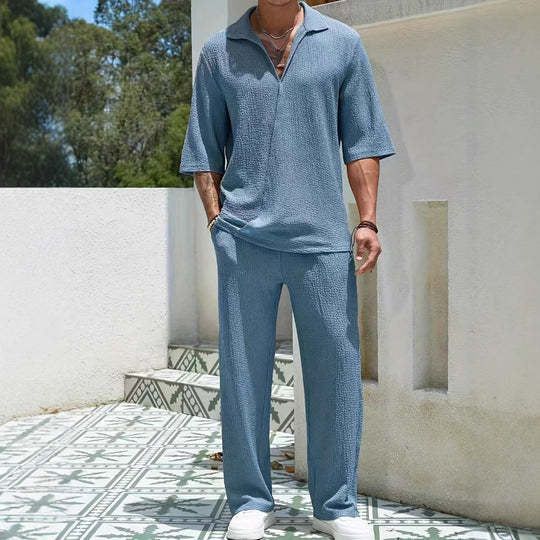 Heren Casual Set – Lichtgewicht Stof – Relaxed Fit – Half-Zip Shirt & Broek 2