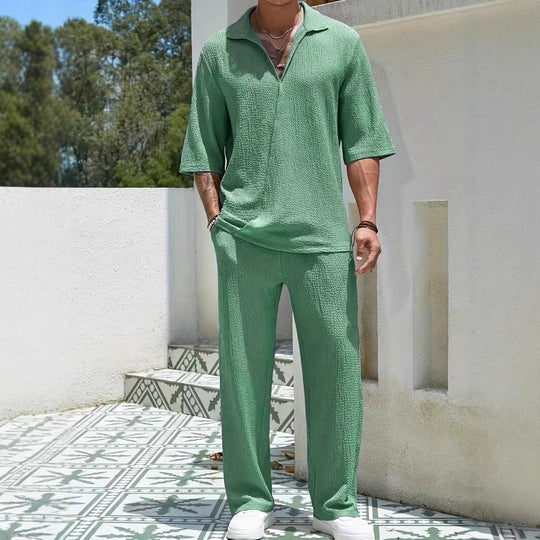 Heren Casual Set – Lichtgewicht Stof – Relaxed Fit – Half-Zip Shirt & Broek 3