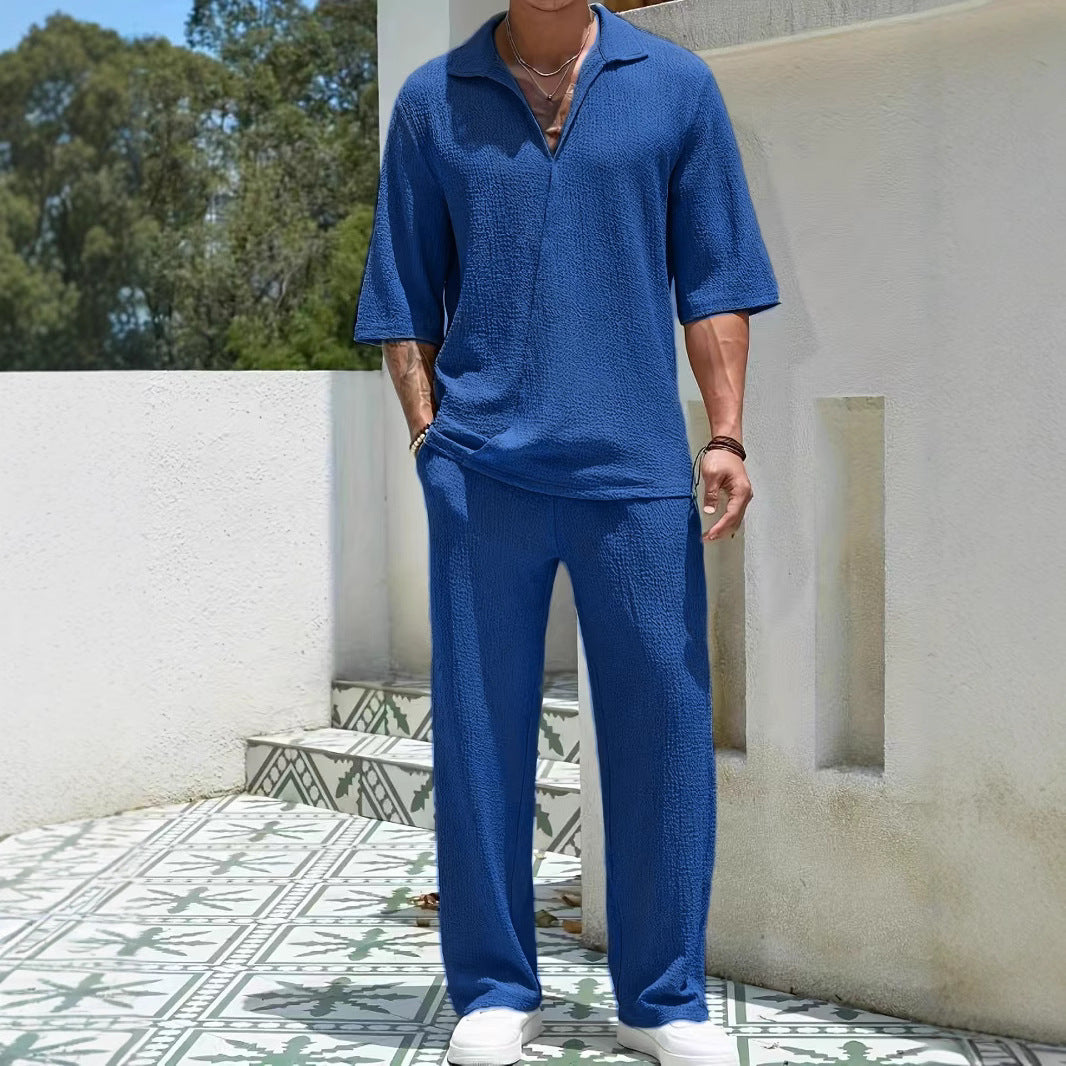 Heren Casual Set – Lichtgewicht Stof – Relaxed Fit – Half-Zip Shirt & Broek 5