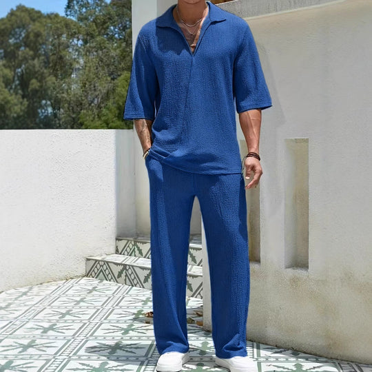 Heren Casual Set – Lichtgewicht Stof – Relaxed Fit – Half-Zip Shirt & Broek 5