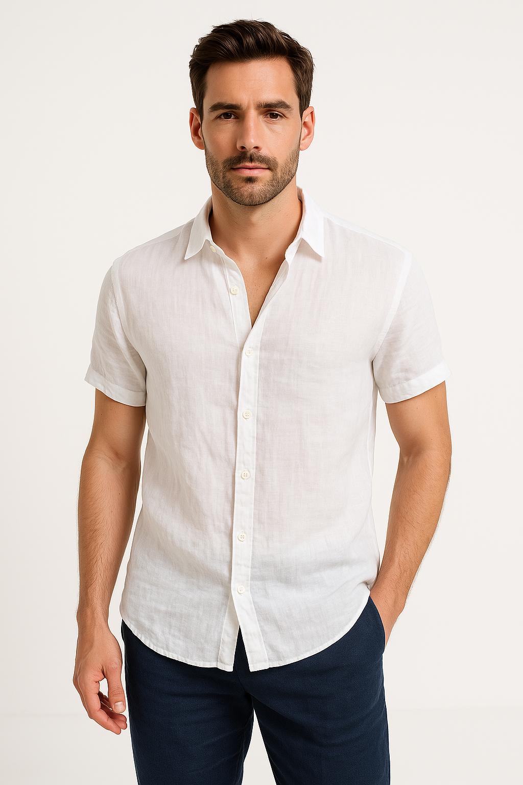 Heren Casual Shirt Korte Mouwen Met Button-Down Kraag 1
