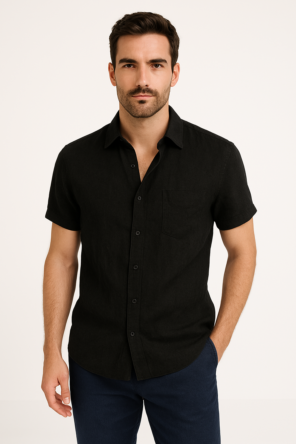 Heren Casual Shirt Korte Mouwen Met Button-Down Kraag 2