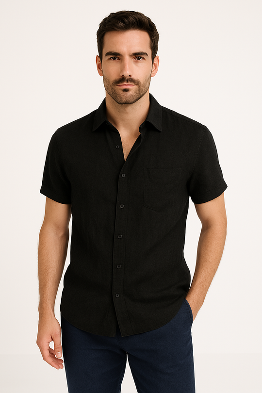 Heren Casual Shirt Korte Mouwen Met Button-Down Kraag 2