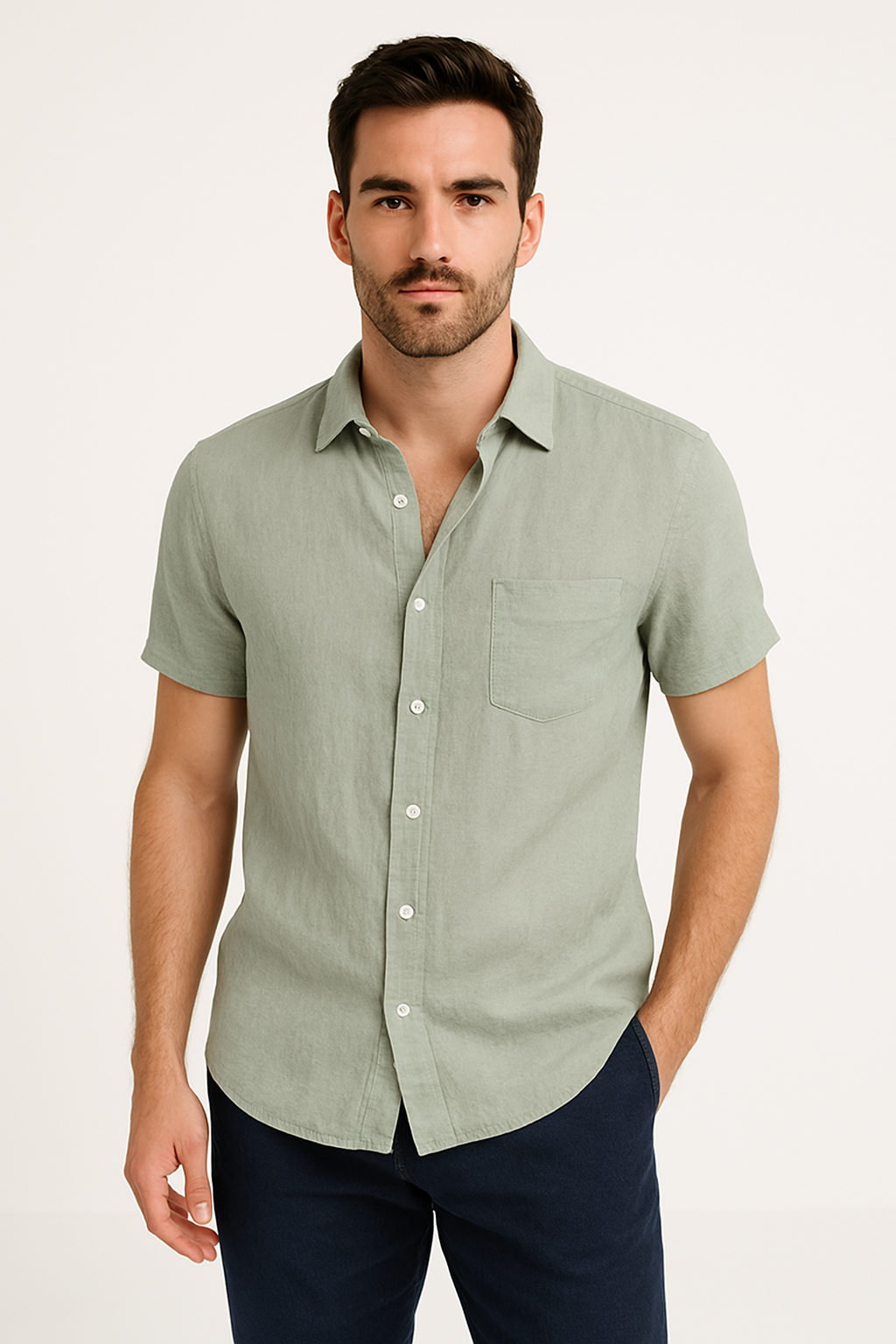 Heren Casual Shirt Korte Mouwen Met Button-Down Kraag 4
