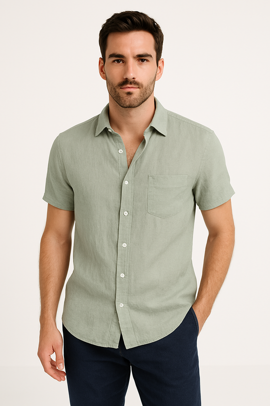 Heren Casual Shirt Korte Mouwen Met Button-Down Kraag 4
