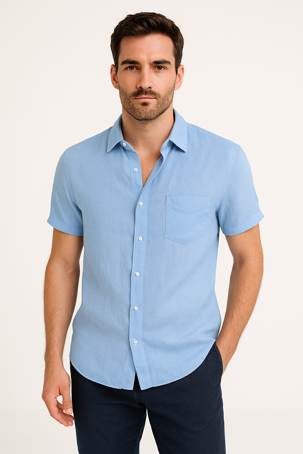 Heren Casual Shirt Korte Mouwen Met Button-Down Kraag 5