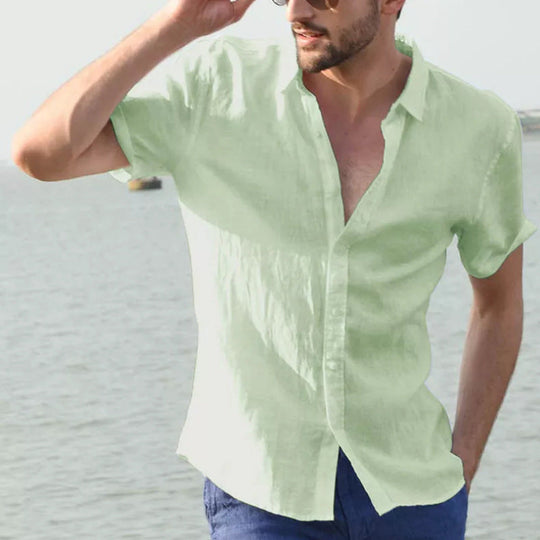 Heren Casual Shirt Korte Mouwen Met Button-Down Kraag 7