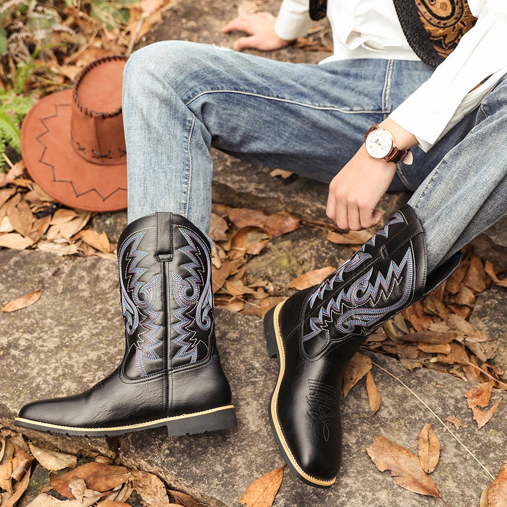 Heren Cowboylaarzen Hoge Top Retro Borduurpatroon 3