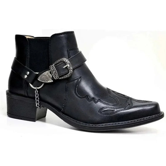Heren Cowboylaarzen Hoog Vintage Leer met Gesp en Ketting 3