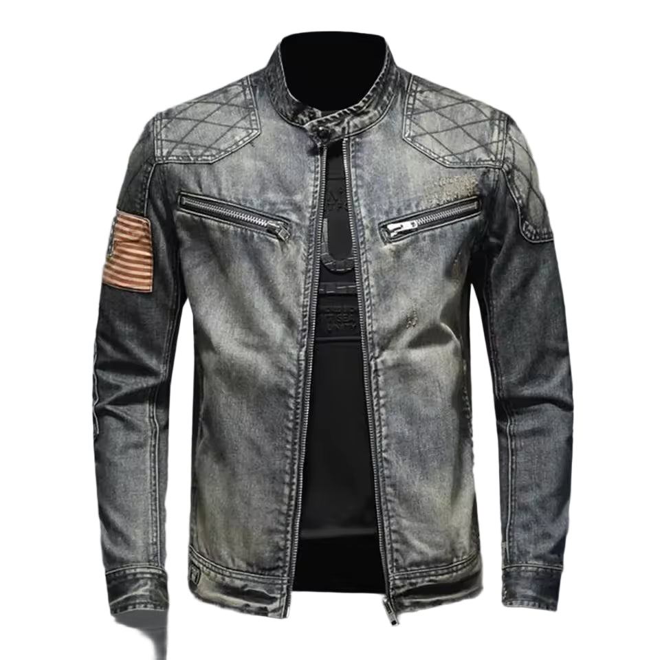 Heren Denim Jacket Slim Fit met Ritskraag 0