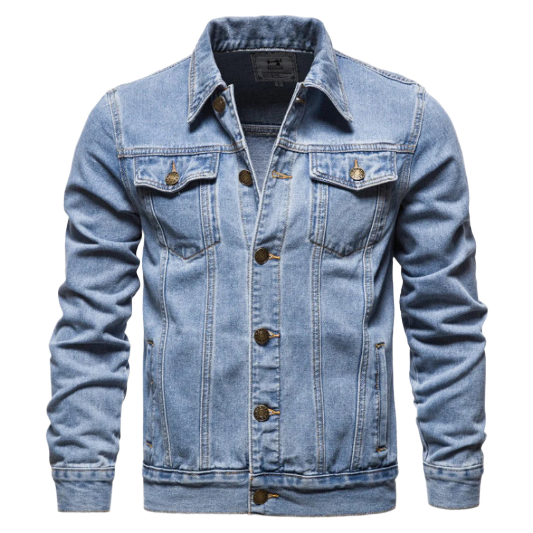 Heren Denim Jas Gewassen Met Dubbele Borstzakken 0