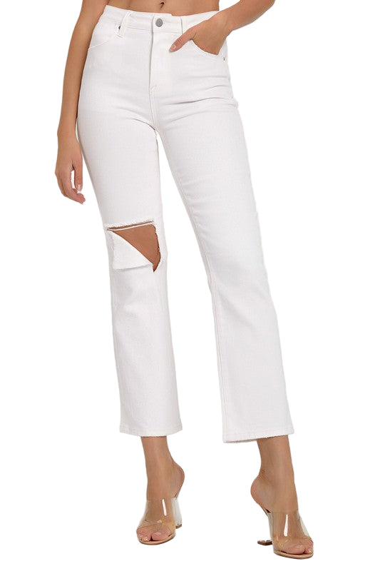 Heren Denim Jeans Distressed Wit 0