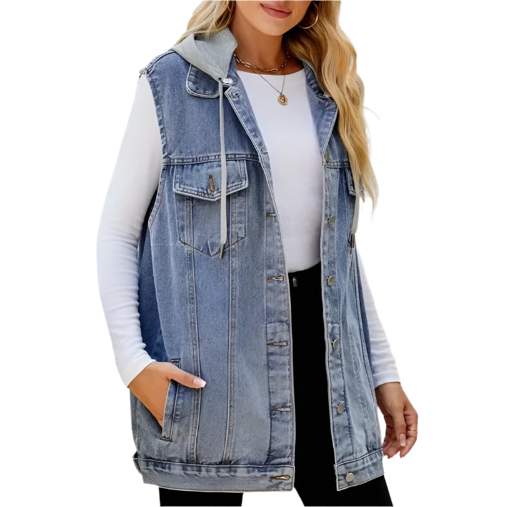 Heren Denim Vest Met Capuchon Casual Katoenmix 0