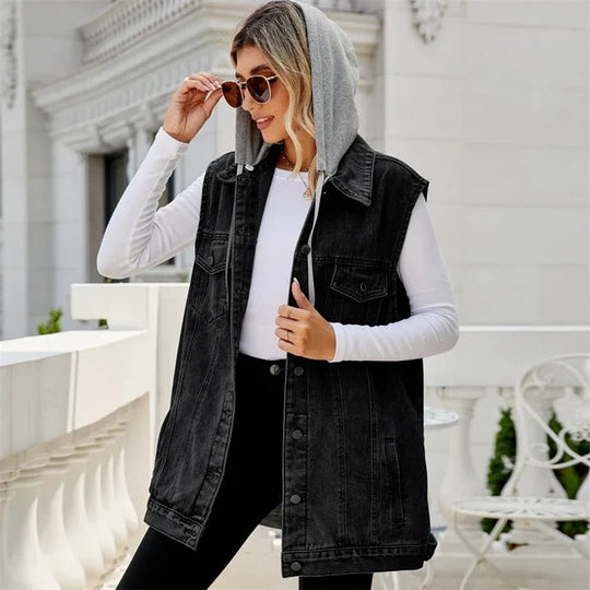 Heren Denim Vest Met Capuchon Casual Katoenmix 1