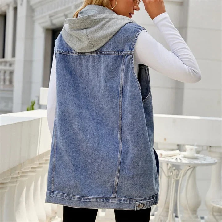 Heren Denim Vest Met Capuchon Casual Katoenmix 2