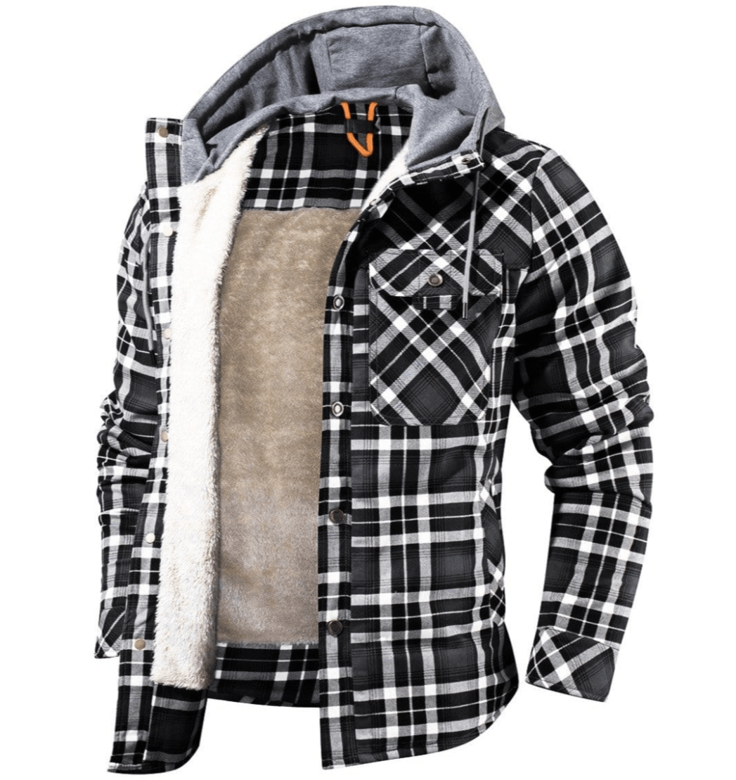 Heren Flanellen Jas met Capuchon en Voering 0