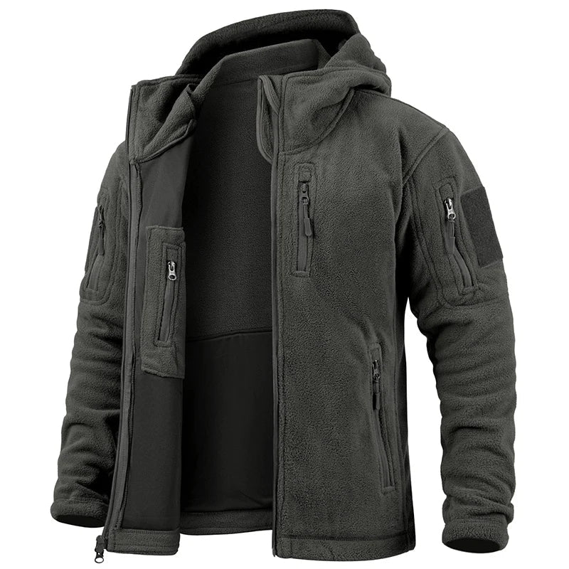 Heren Fleece Tactical Jacket Met Capuchon En Meerdere Zakjes 2
