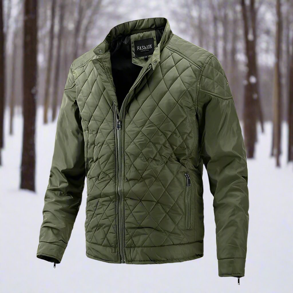 Heren Gequilt Jacket Slim Fit Hoge Kraag Rits Sluiting 3