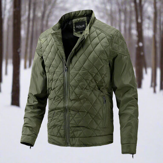 Heren Gequilt Jacket Slim Fit Hoge Kraag Rits Sluiting 3