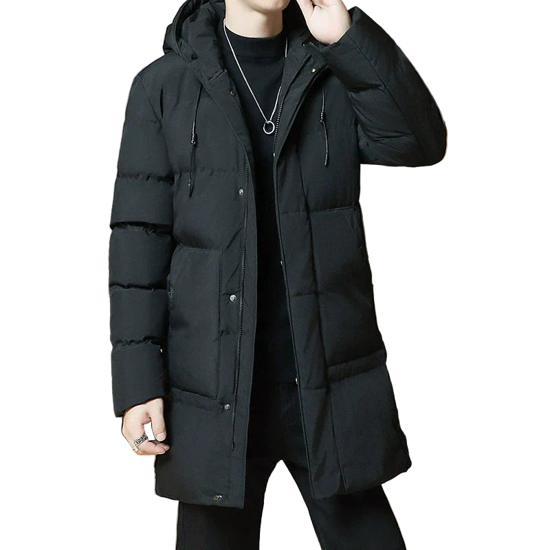 Heren Gewatteerde Jas - Lange Pasvorm - Met Capuchon 0
