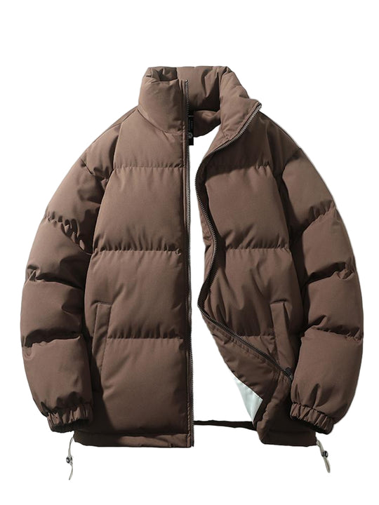 Heren Gewatteerde Jas met Opstaande Kraag en Rits 0