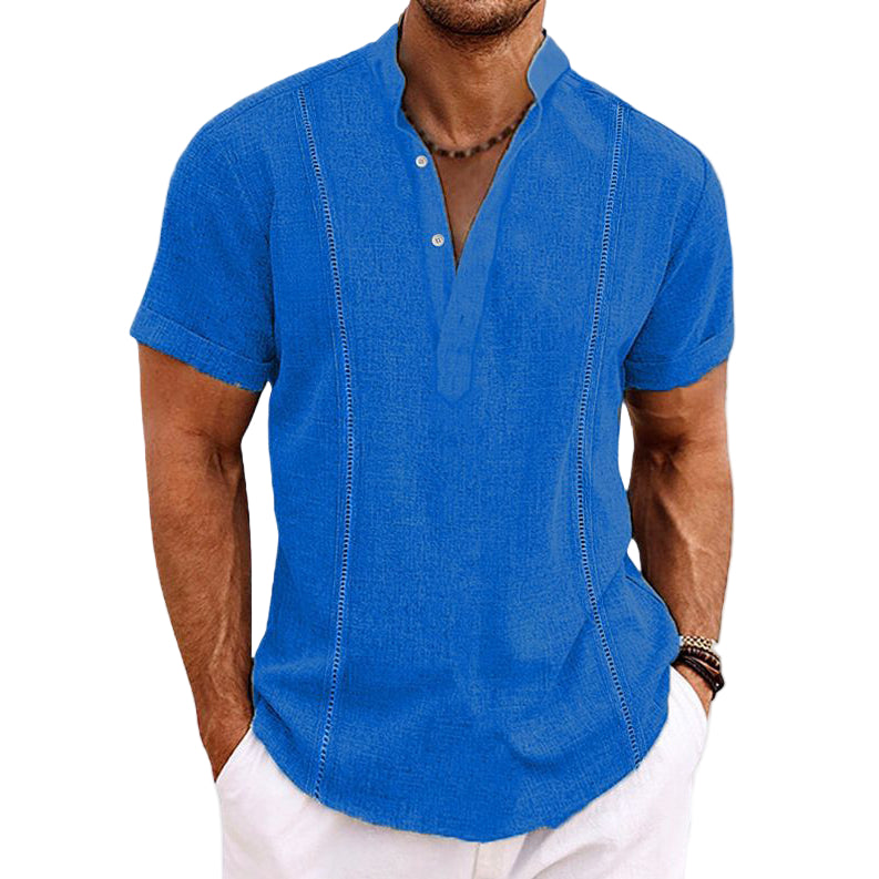 Heren Henley Shirt Korte Mouwen Relaxed Fit Knoopsluiting 0