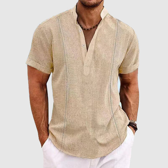 Heren Henley Shirt Korte Mouwen Relaxed Fit Knoopsluiting 1
