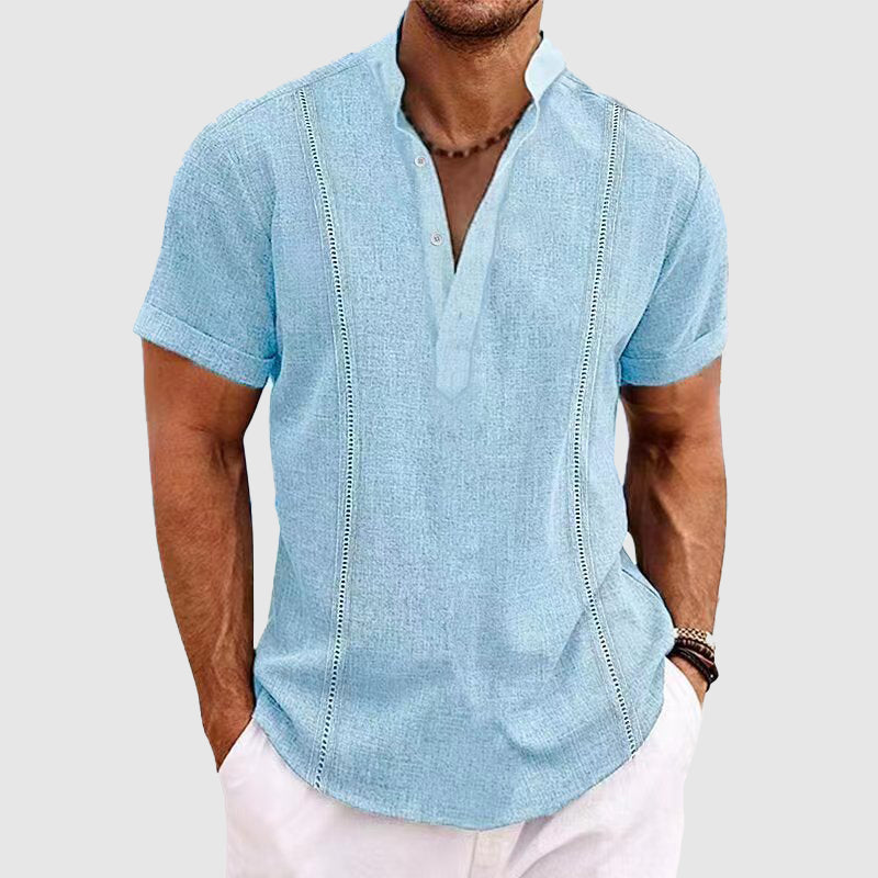 Heren Henley Shirt Korte Mouwen Relaxed Fit Knoopsluiting 2