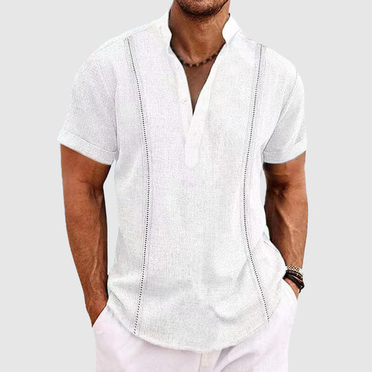 Heren Henley Shirt Korte Mouwen Relaxed Fit Knoopsluiting 3