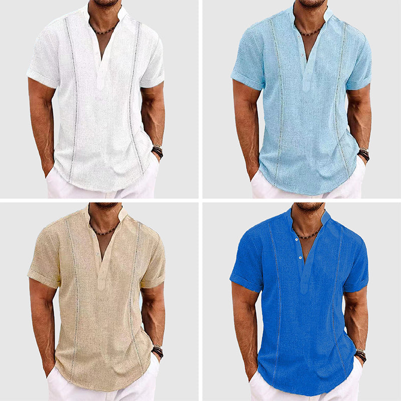 Heren Henley Shirt Korte Mouwen Relaxed Fit Knoopsluiting 4