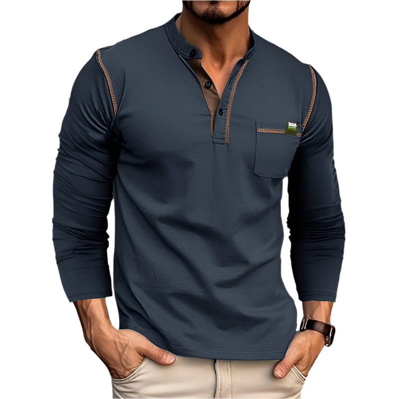 Heren Henley Shirt Lange Mouwen Katoen Casual 0