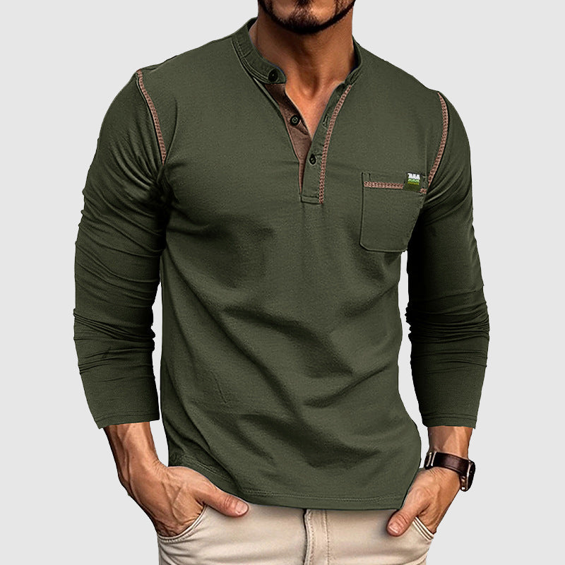 Heren Henley Shirt Lange Mouwen Katoen Casual 1