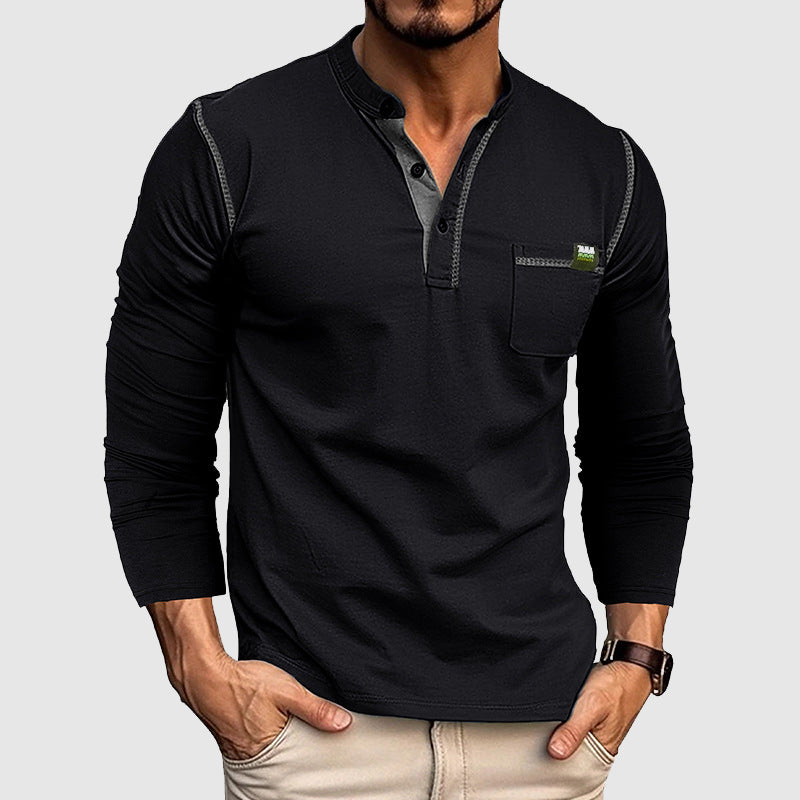 Heren Henley Shirt Lange Mouwen Katoen Casual 2