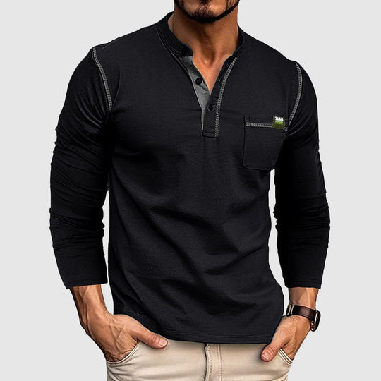 Heren Henley Shirt Lange Mouwen Katoen Casual 2