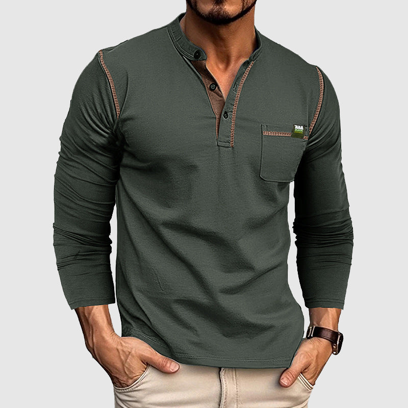 Heren Henley Shirt Lange Mouwen Katoen Casual 3