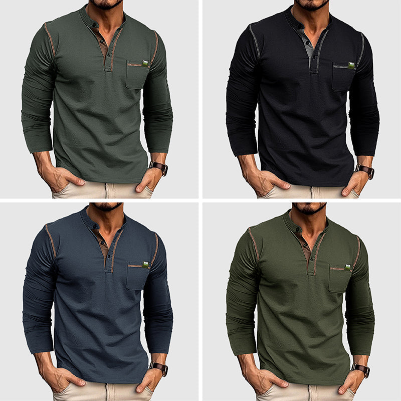 Heren Henley Shirt Lange Mouwen Katoen Casual 4