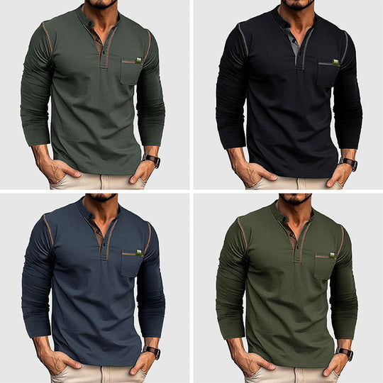 Heren Henley Shirt Lange Mouwen Katoen Casual 4