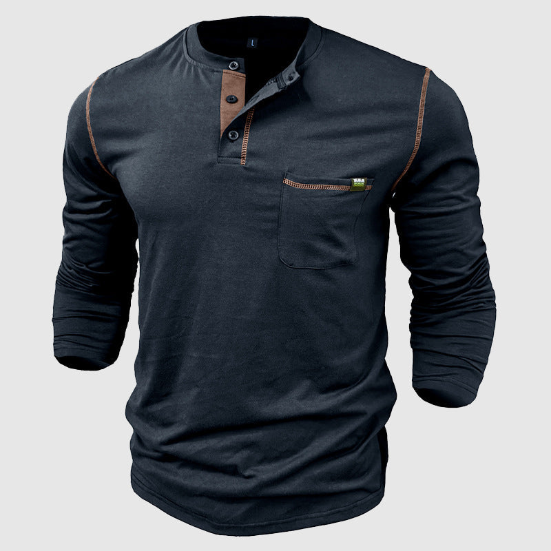 Heren Henley Shirt Lange Mouwen Katoen Casual 5