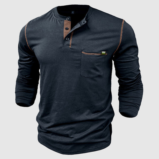 Heren Henley Shirt Lange Mouwen Katoen Casual 5