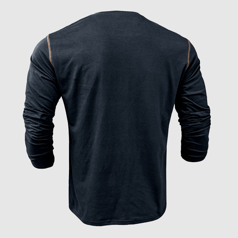Heren Henley Shirt Lange Mouwen Katoen Casual 6